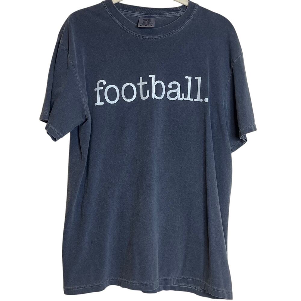 Comfort Colors Football Graphic T Shirt Womens Medium Blue Short Sleeve